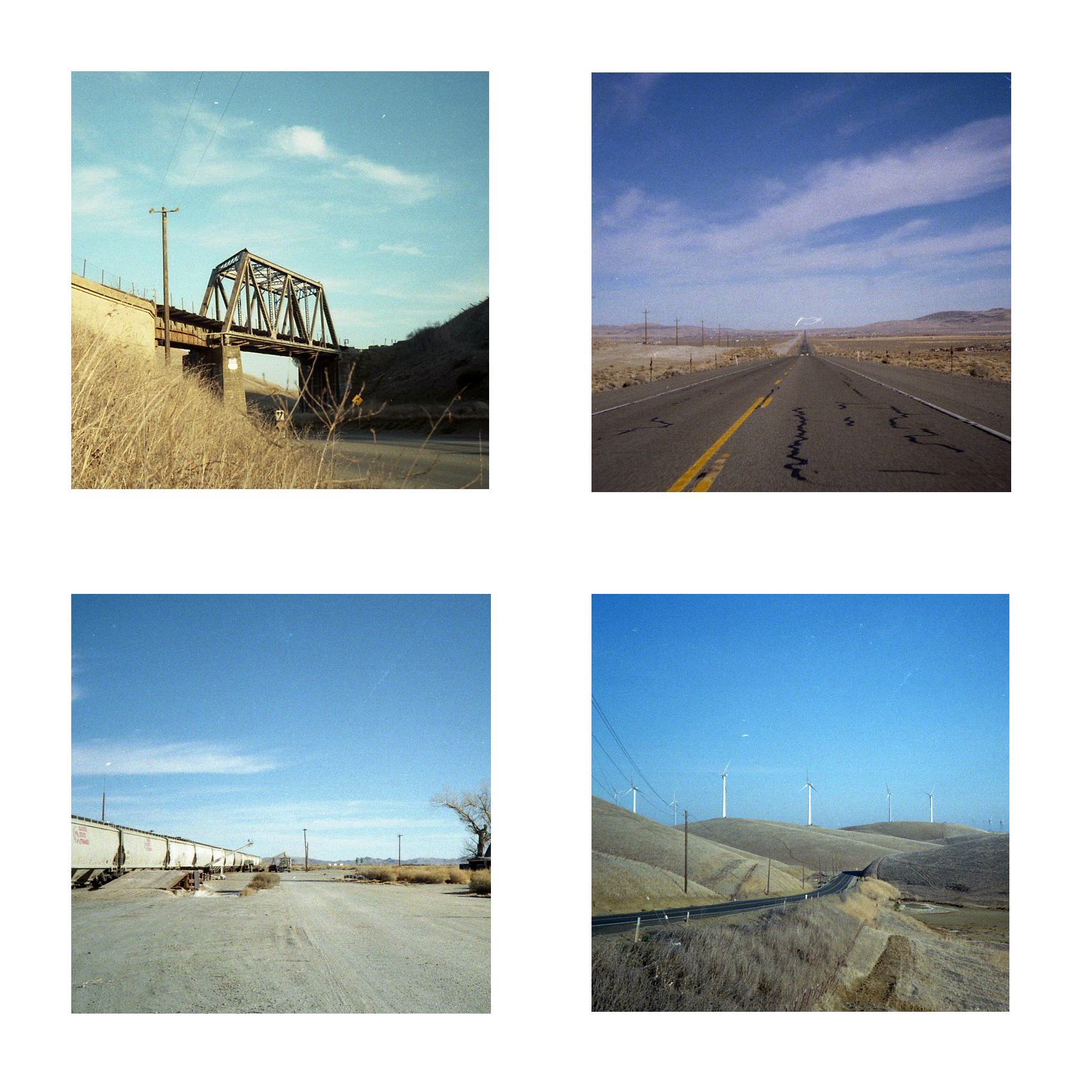 a grid of 4 images, each of a road going into the distance.